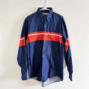 Vintage Wrangler Western Shirts Men's Blue and Orange Casual Button-Down Shirt